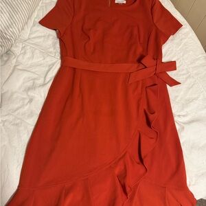 Elegant Orange Dress with Ruffle Detail
